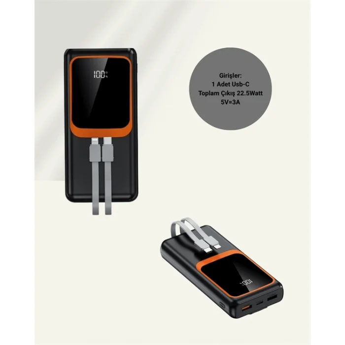 BUĞZ Dijital Ekranlı 20.000 mAh Powerbank | 22.5W Hızlı Şarj + Çoklu Bağlantı Seçeneği Yeni Nesil - BUĞZ