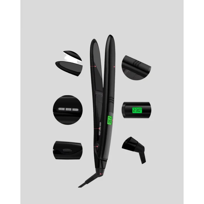 BUĞZ Dijital Ekranlı Isı Ayarlı Saç Düzleştirici –  Titanyum Plaka, Seyahat Dostu Tasarım - Lisinya