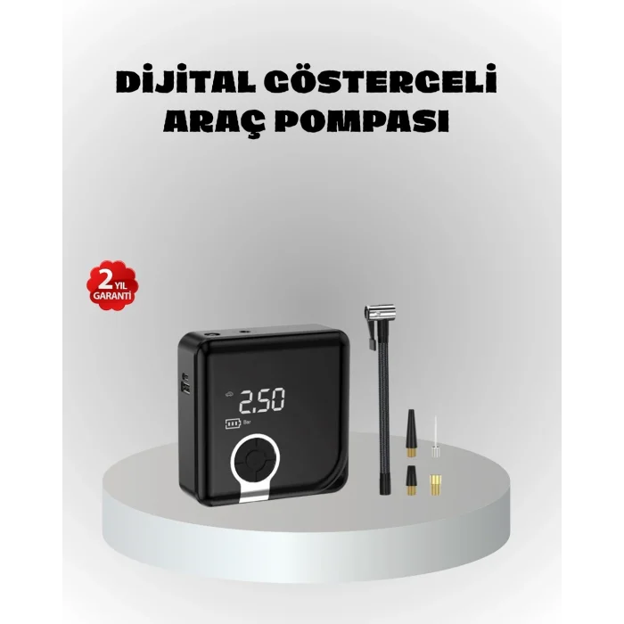 BUĞZ Dijital Ekranlı Şarjlı Hava Kompresörü 150 PSI Güçlü Motorlu