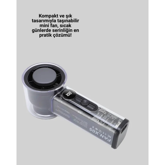  Dijital Ekranlı Şarjlı Mini Fan 100 Kademeli Hız Ayarı