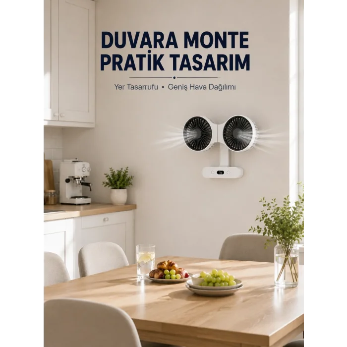 BUĞZ Dijital Göstergeli Çift Fan Başlıklı Masa Vantilatörü