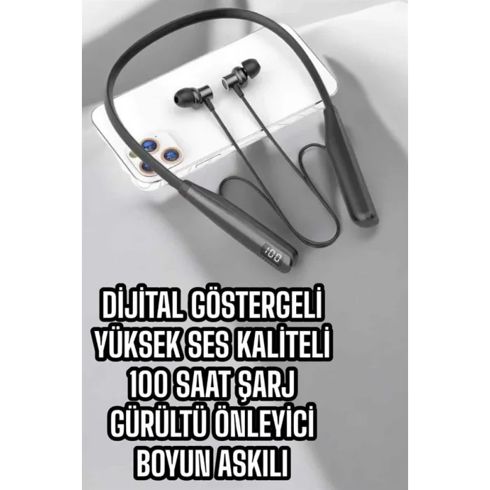 BUĞZ Dijital Göstergeli Kulak İçi Kablosuz Bluetooth Kulaklık Boyun Bantlı Yeni Nesil - BUĞZ