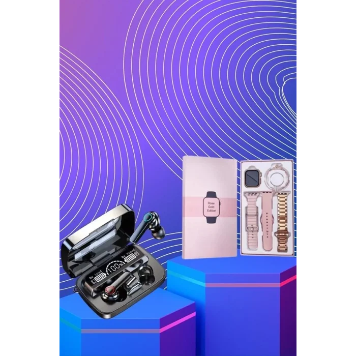  Dijital Göstergeli Powerbank Bluetooth Kulaklık ve Yeni Nesil Amoled Ekran Akıllı Saat