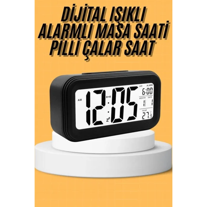 BUĞZ Dijital Masa Saati Takvim Çalar Saat Alarmlı Işıklı Led Ekran Pilli - BUĞZ