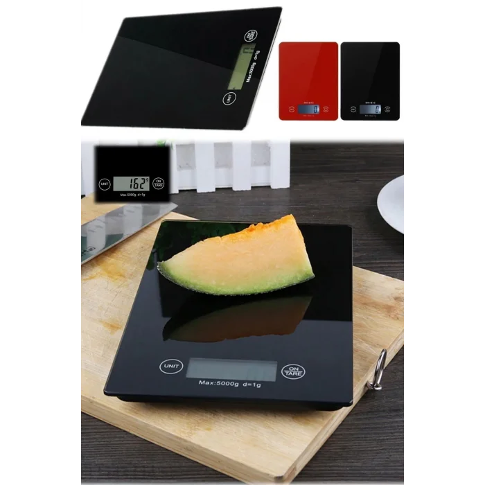  Dijital Mutfak Tartısı - 5 Kg Kapasite, 1 Gram Hassasiyet, Şık Siyah Cam Tasarım