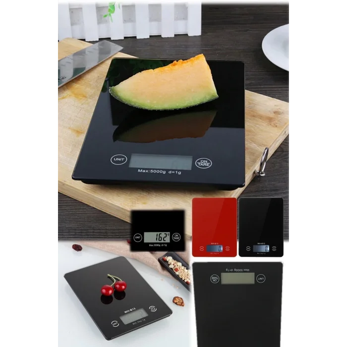  Dijital Mutfak Tartısı - 5 Kg Kapasite, 1 Gram Hassasiyet, Şık Siyah Cam Tasarım
