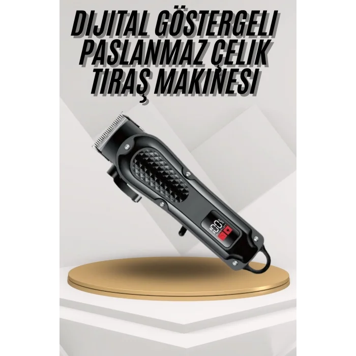 BUĞZ Dijital Profesyonel Kablosuz Saç Sakal Tıraş Makinası Sessiz Paslanmaz Çelik