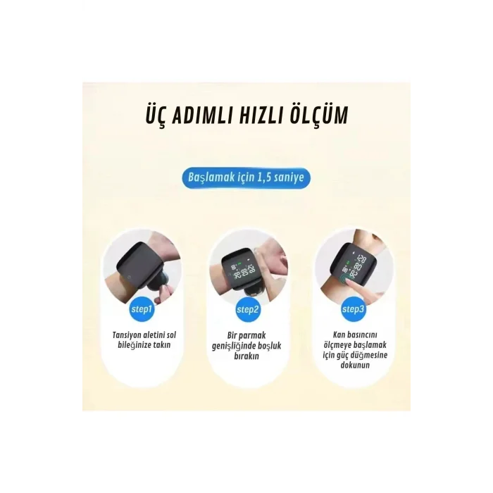 BUĞZ Dijital Türkçe Bilekten Tansiyon Ölçme Aleti Otomatik Tansiyon Ölçer Renkli Akıllı LCD Sesli Uyarı