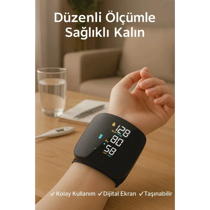 BUĞZ Dijital Türkçe Bilekten Tansiyon Ölçme Aleti Otomatik Tansiyon Ölçer Renkli Akıllı LCD Sesli Uyarı