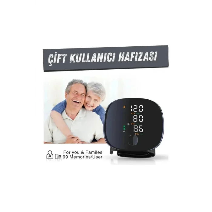 BUĞZ Dijital Türkçe Konuşan Bilekten Tam Otomatik Tansiyon Ölçme Aleti Renkli Akıllı LCD Sesli Uyarı