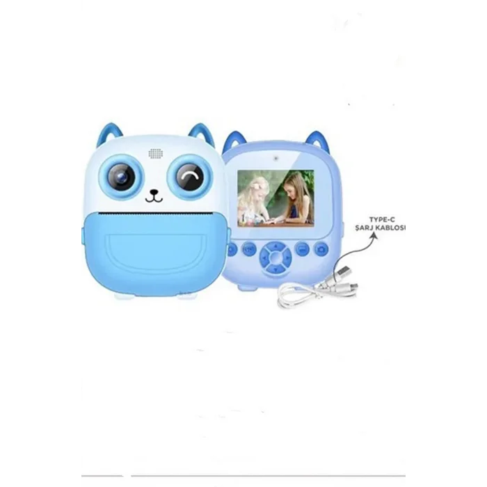 BUĞZ Dijital Video Fotoğraf App Destekli Çocuk Kamerası Termal Resim Kağıt Baskılı Yazıcı Mavi