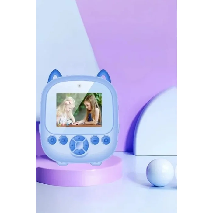 BUĞZ Dijital Video Fotoğraf App Destekli Çocuk Kamerası Termal Resim Kağıt Baskılı Yazıcı Mavi