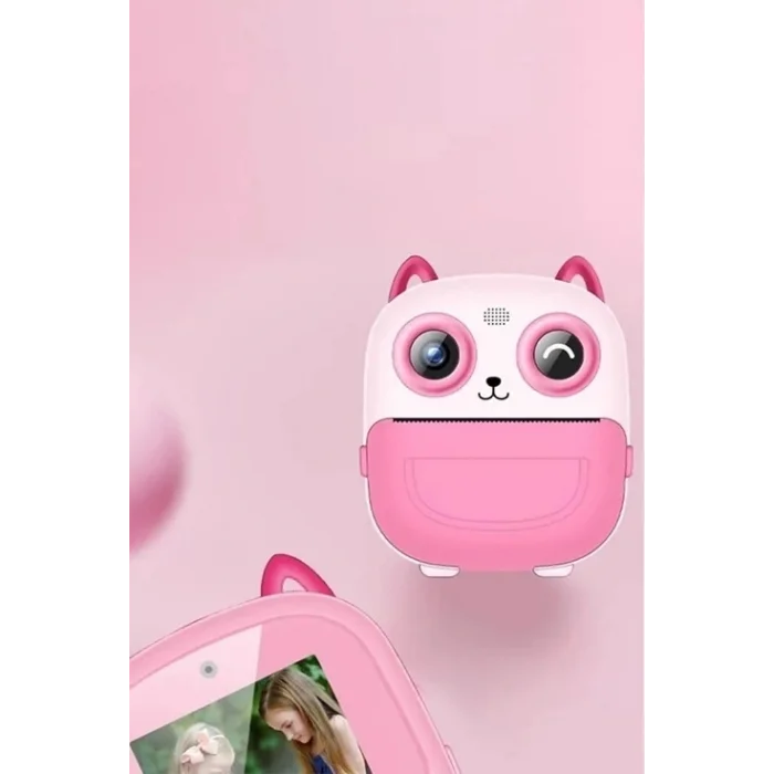 BUĞZ Dijital Video Fotoğraf App Destekli Çocuk Kamerası Termal Resim Kağıt Baskılı Yazıcı Pembe