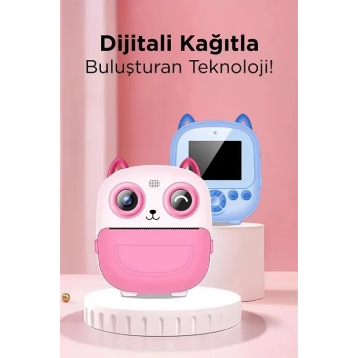BUĞZ Dijital Video Fotoğraf App Destekli Çocuk Kamerası Termal Resim Kağıt Baskılı Yazıcı Pembe