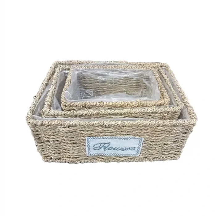 BUĞZ Dikdörtgen Doğal Hasır Saksı Seti - 3lü