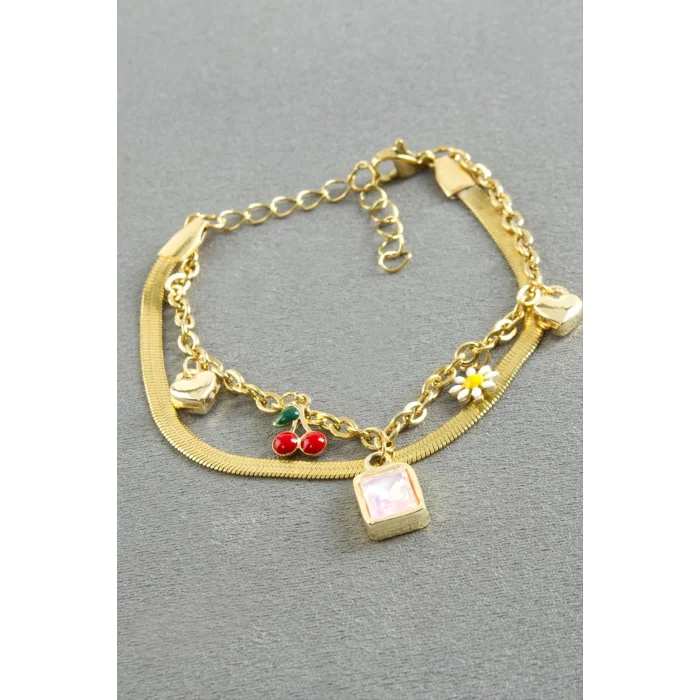 BUĞZ Dikdörtgen Şans Mineli Çelik Bileklik