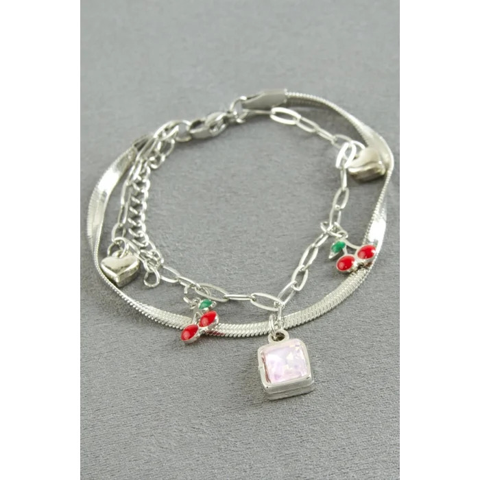 BUĞZ Dikdörtgen Şans Mineli Çelik Bileklik