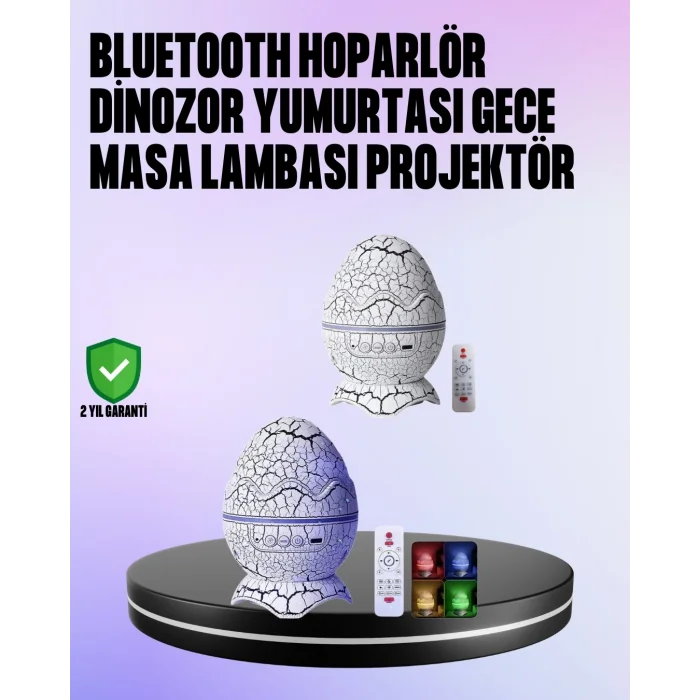 BUĞZ Dinozor Yumurtası Galaksi Projektör Gece Lambası 4ü 1 Arada – Bluetooth Hoparlörlü