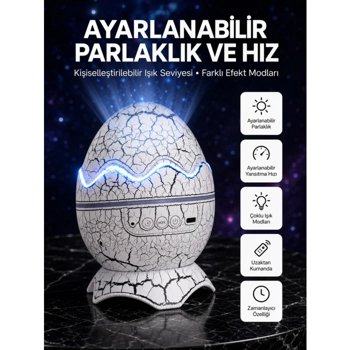 BUĞZ Dinozor Yumurtası Tasarımlı Projektörlü Gece Lambası