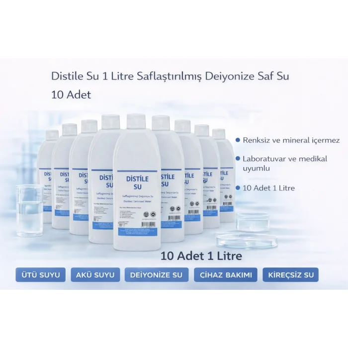 BUĞZ Distile Su 1 Litre Saflaştırılmış Deiyonize Saf Su 10 Adet