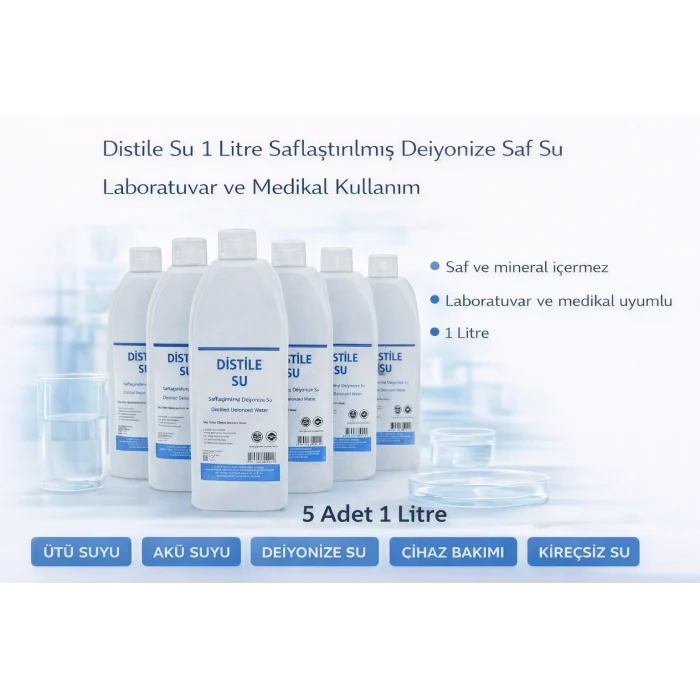 BUĞZ Distile Su 1 Litre Saflaştırılmış Deiyonize Saf Su 5 Adet