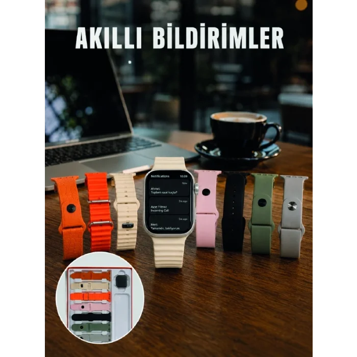 BUĞZ Dokunmatik Akıllı Saat Bluetooth Arama Sağlık Takipli 7 Değiştirilebilir Kordonlu Saat