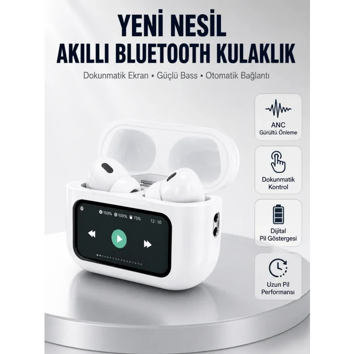 BUĞZ Dokunmatik Ekranlı Bluetooth Kulaklık ANC Gürültü Önleme Suya Dayanıklı Yeni Nesil