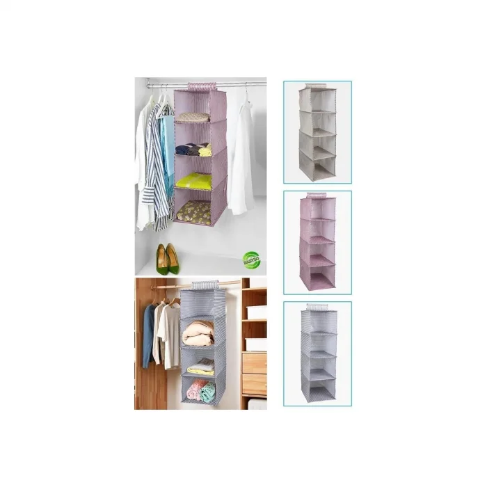 BUĞZ Dolap İçi Düzenleyici Katlanabilir Çok Amaçlı 4 Bölmeli Çizgili Bez Organizer (siyah) ( BUĞZ )