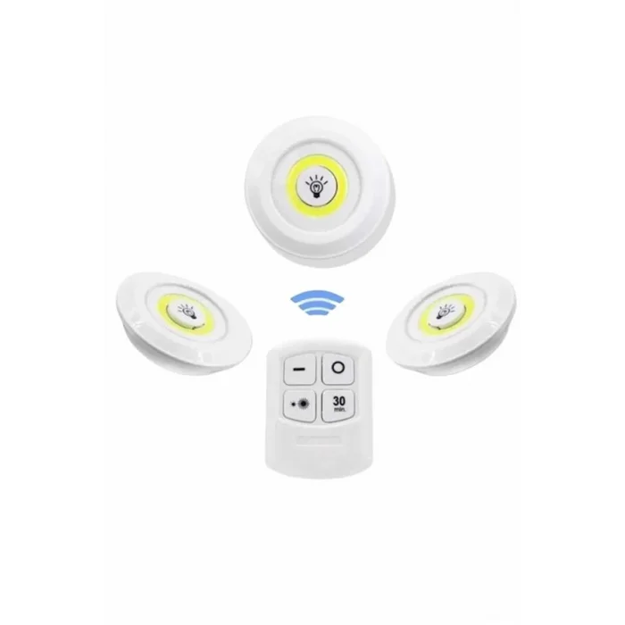  Dolap Işığı Mutfak Rafı Işığı Uzaktan Kumandalı 3 Lü Spot Led Lamba