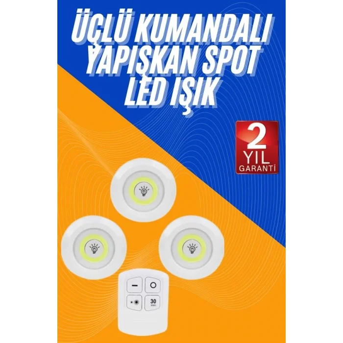 BUĞZ Dolap Işığı Mutfak Rafı Işığı Uzaktan Kumandalı 3 Lü Spot Led Lamba - Lisinya