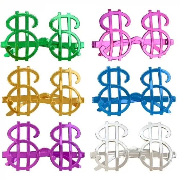  Dolar Şekilli Metalize Parti Gözlüğü 6 Adet