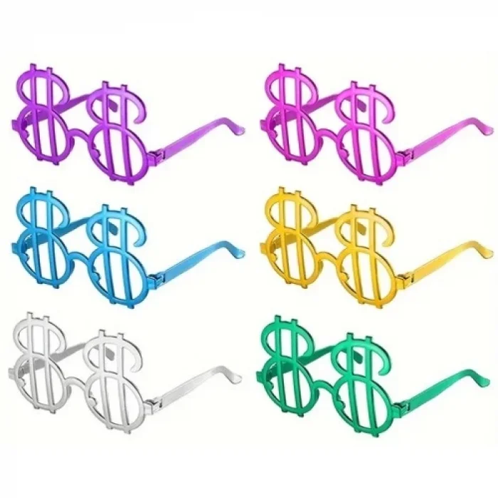  Dolar Şekilli Metalize Parti Gözlüğü 6 Adet