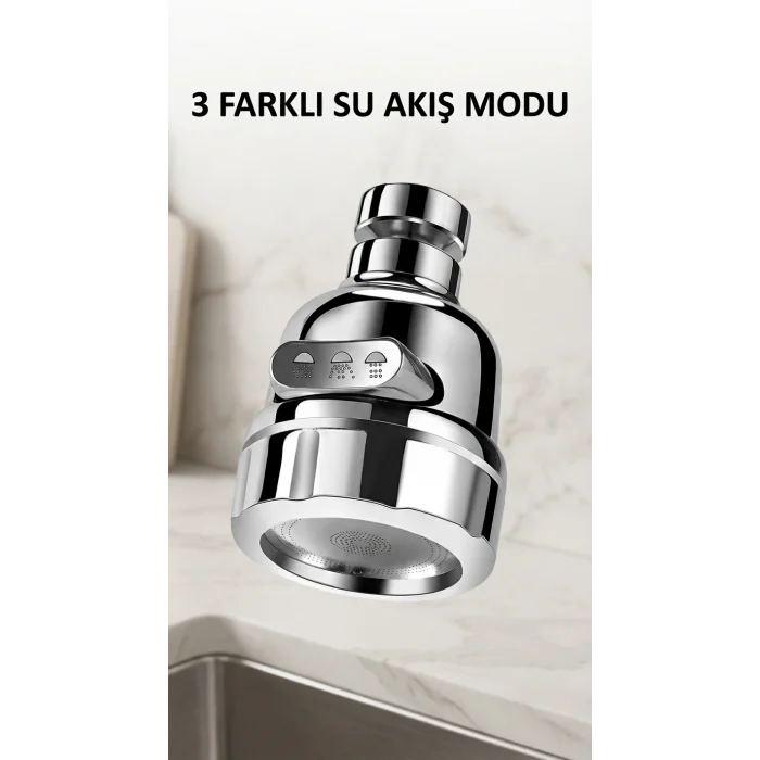 BUĞZ Döner Başlıklı Su Tasarruflu Krom Musluk Ucu 3 Fonksiyonlu Lavabo Aparatı