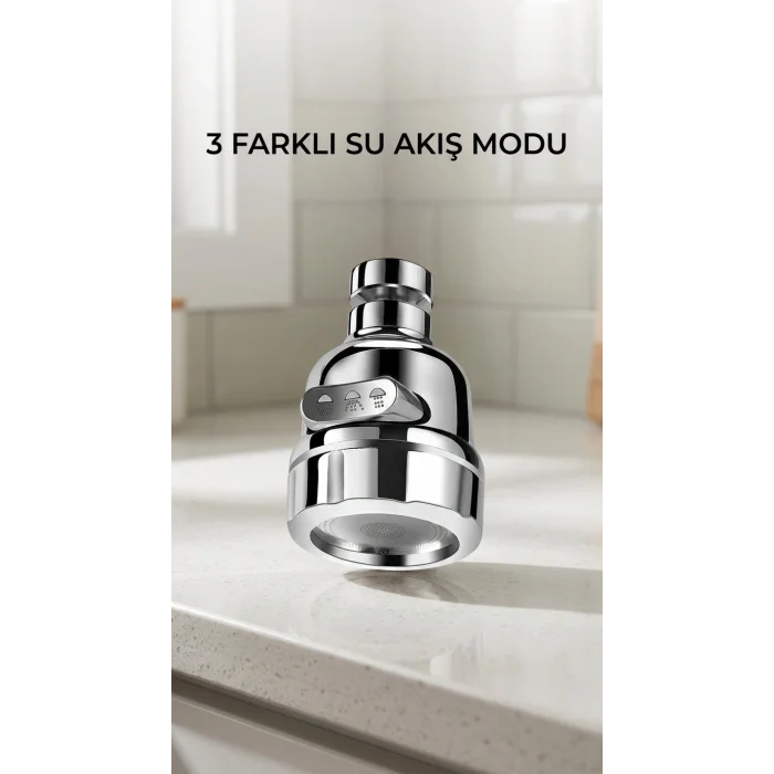 BUĞZ Döner Fonksiyonlu Krom Su Tasarruflu Musluk Başlığı Mutfak Evye Banyo Aparatı