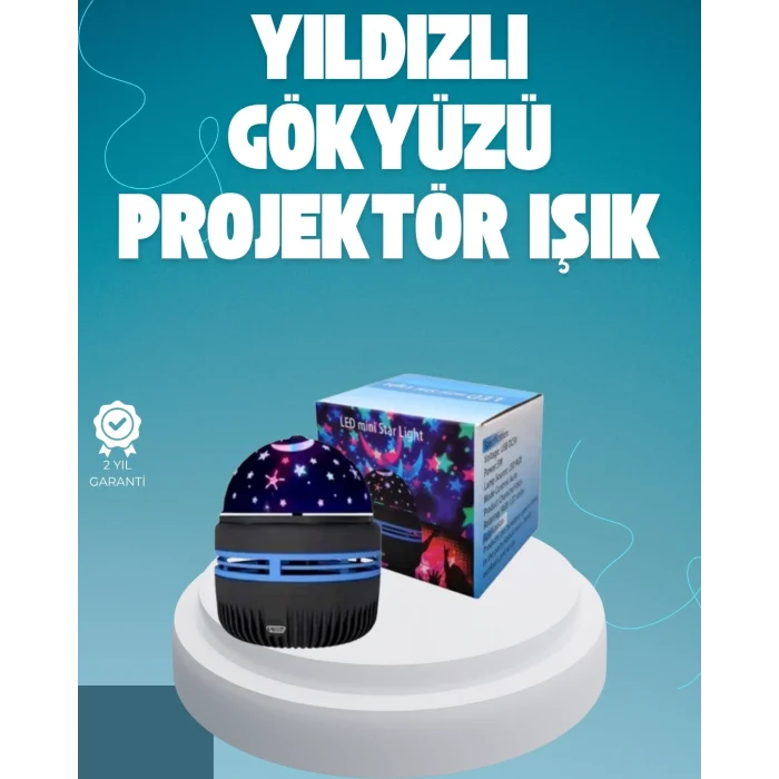 BUĞZ Döner Galaxy Projektör Gece Lambası – Ay ve Yıldız Işıklı Atmosfer Lamba, USB Bağlantılı