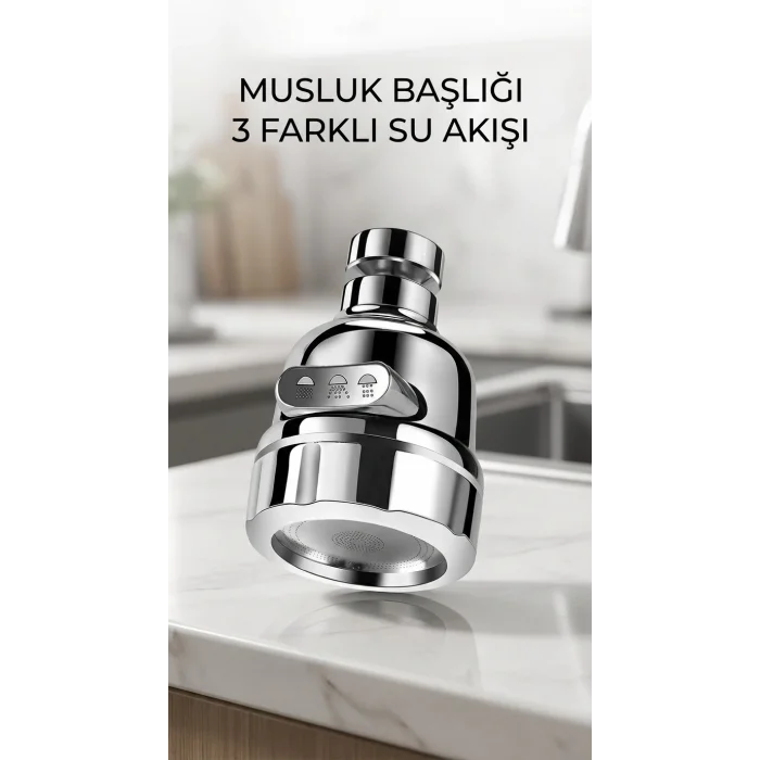 BUĞZ Döner Krom 3 Fonksiyonlu Su Tasarruflu Mutfak Lavabo Aparatı