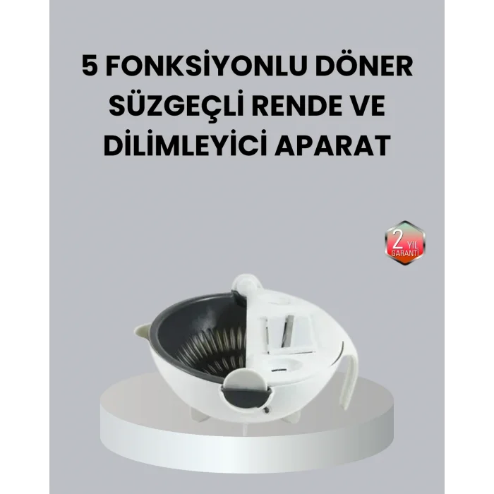 BUĞZ Döner Mekanizmalı 5’i 1 Arada Süzgeçli Rende Sebze Meyve Doğrama Cihazı