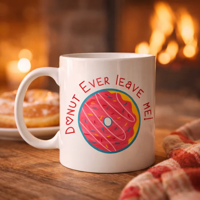 BUĞZ Donut Ever Leave Me Yazılı Sevimli Tasarım Porselen Kupa Model 22