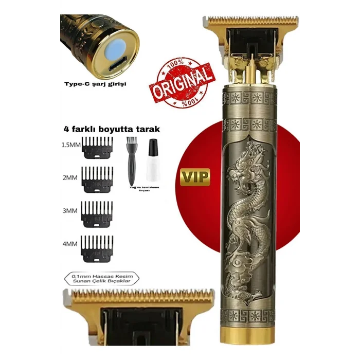 BUĞZ Dragon Çelik Kasa Profesyonel Saç Sakal Ense Çizim Tüm Vücut Tüyü Lazer Öncesi Tıraş Makinesi