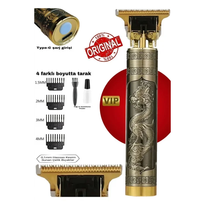 BUĞZ Dragon Çelik Kasa Profesyonel Saç Sakal Ense Çizim Tüm Vücut Tüyü Lazer Öncesi Tıraş Makinesi - Lisinya