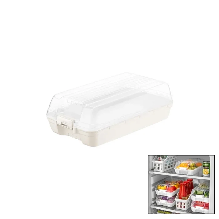 BUĞZ Dünya Dp-07412-101 ( Kar Beyaz ) Şeffaf Plastik Buzdolabı Organizeri Kapaklı ( 320x183x103mm )*12=k