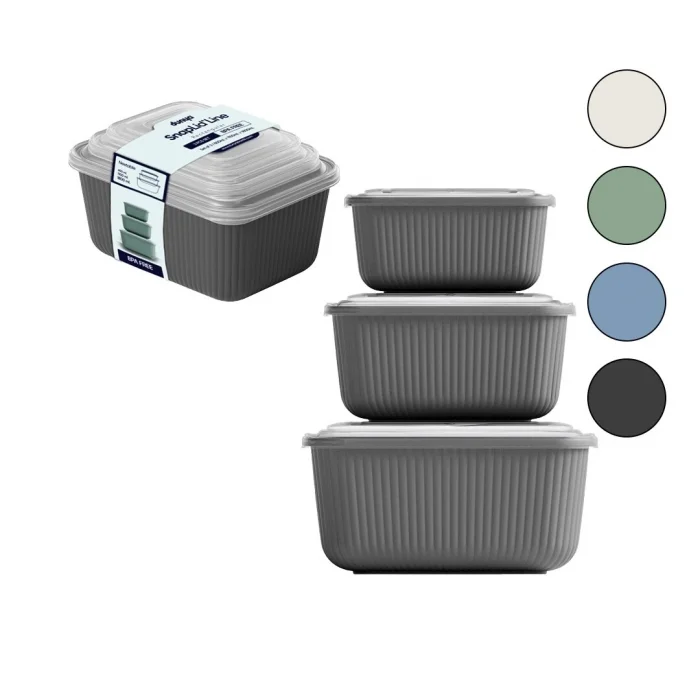 BUĞZ Dünya Dp-30947-999 ( 3pcs= 600-1100-1800ml ) Sızdırmaz Saklama Kabı  Kutusu Set (renkli  Şeffaf Pls.kap)*12=k