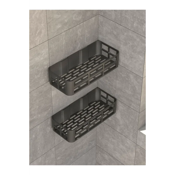 BUĞZ Duş İçi Yapışkanlı Banyo Rafı 2’li Set Delme Yok Güçlü Yapışkan Bantlı Organizer