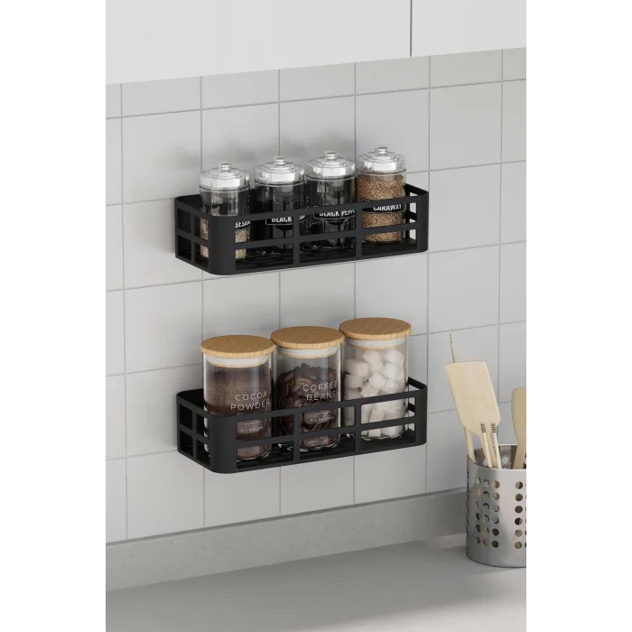 BUĞZ Duş İçi Yapışkanlı Banyo Rafı 2’li Set Delme Yok Güçlü Yapışkan Bantlı Organizer