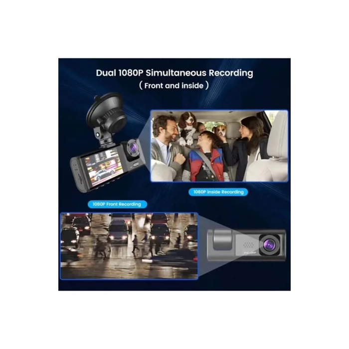  DV300 Yeni 3 Kameralı Araç İçi Kayıt Kamerası Trafik Recorder 2 İnç IPS Ekran Full HD 1080p