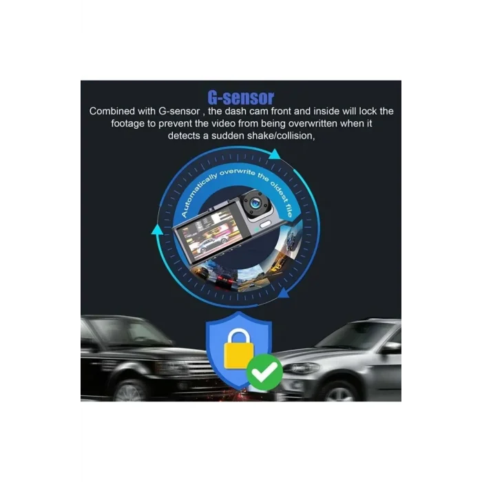  DV300 Yeni 3 Kameralı Araç İçi Kayıt Kamerası Trafik Recorder 2 İnç IPS Ekran Full HD 1080p