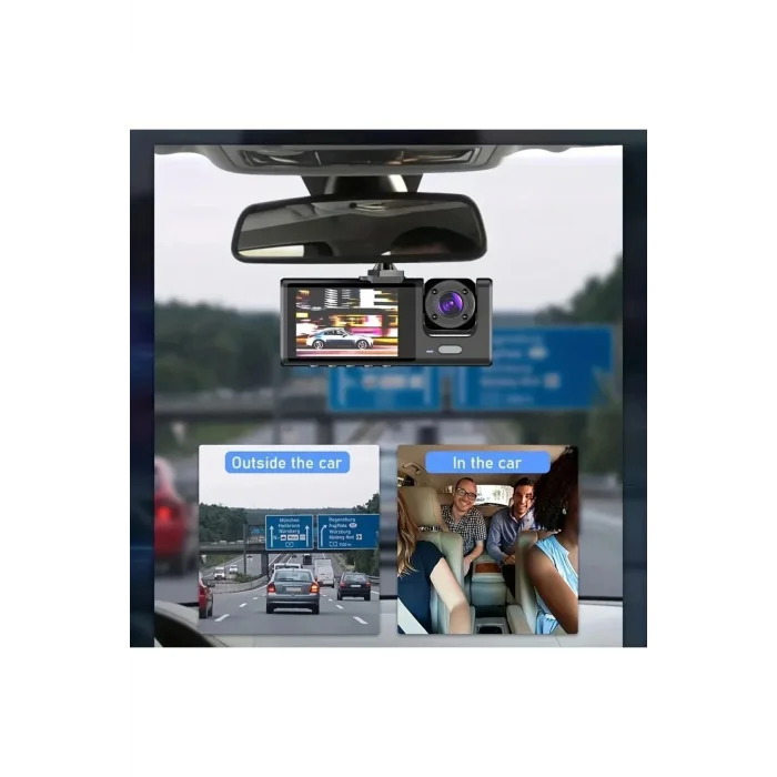  DV300 Yeni 3 Kameralı Araç İçi Kayıt Kamerası Trafik Recorder 2 İnç IPS Ekran Full HD 1080p