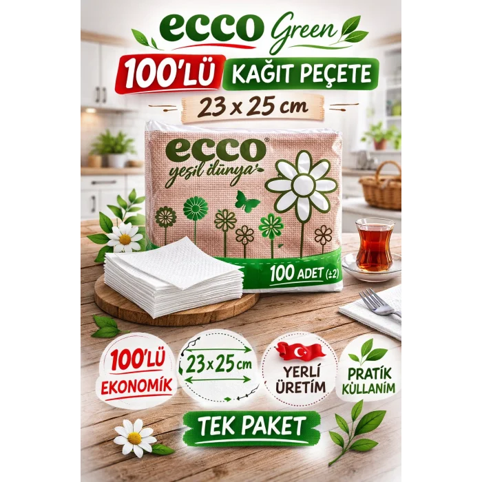 BUĞZ Ecco Green Kağıt Peçete 100’lü 23x25 cm Ekonomik 1 Paket