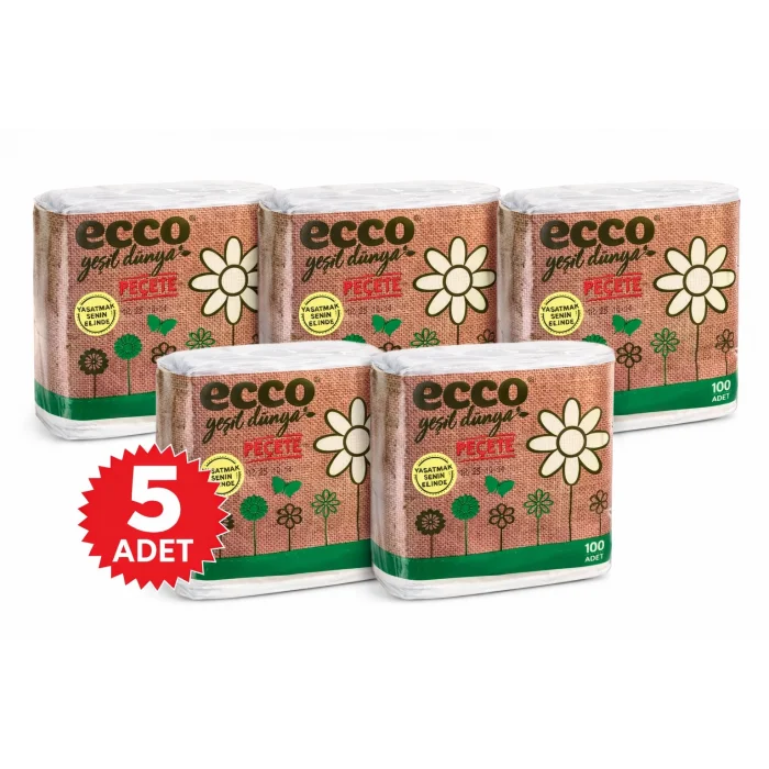 BUĞZ Ecco Green Kağıt Peçete 100’lü 5 Adet 23x25 cm Ekonomik Paket