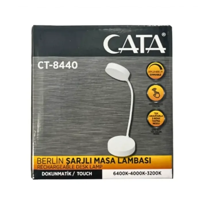BUĞZ Eco Lounge CATA CT 8440 Beyaz Kasa Dimmerli Dokunmatik 4000K Berlin Masa Lambası